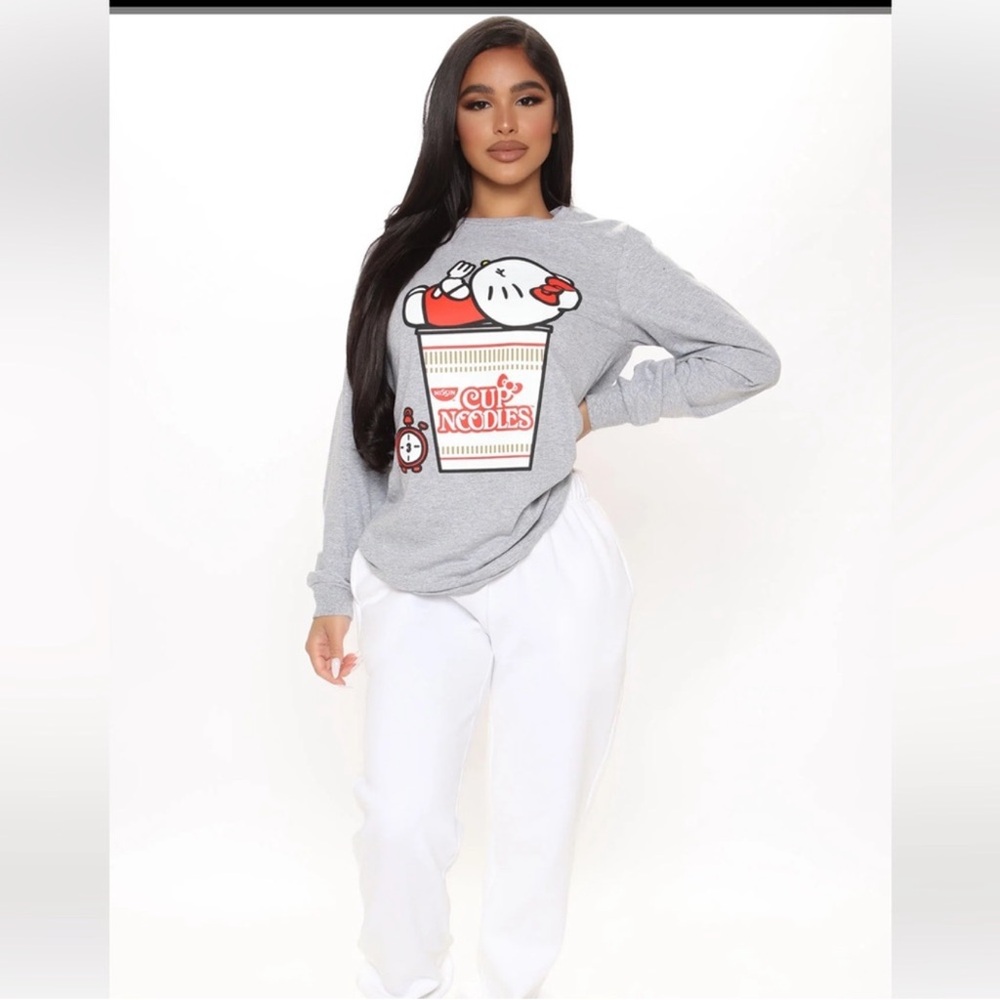 Hello Kitty Gray Long Sleeve Tee with Red Accents